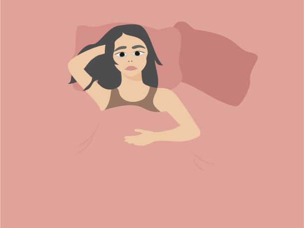 昏昏欲睡的女人睁着眼睛躺在床上。图片下载