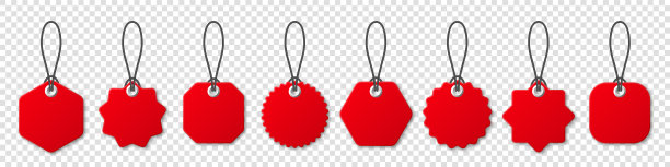 现实的红色价格标签收集。特别优惠或购物折扣标签。零售贴纸。空白促销销售徽章。矢量图图片下载