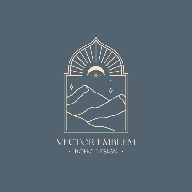 向量线性波西米亚标志与抽象的山景观在摩洛哥窗户图片下载