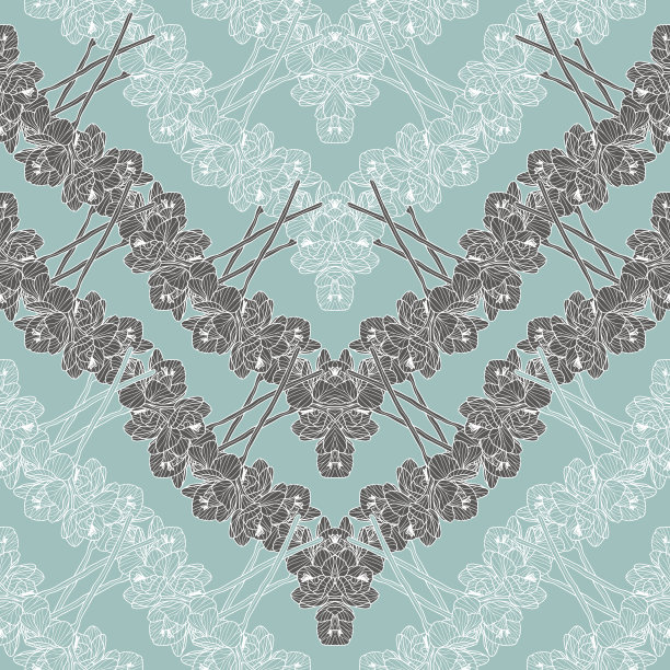 装饰之字形花边小苍兰花无缝矢量图案。图片下载