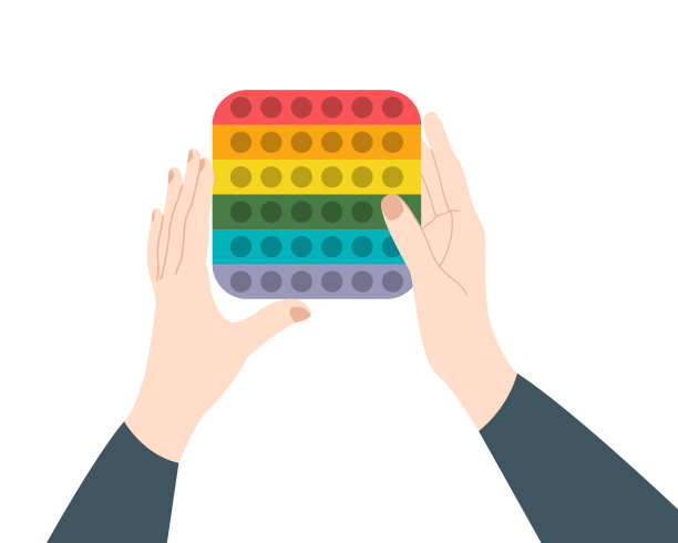 时髦的流行在手中坐立不安。儿童抗压力感官玩具，用推泡泡放松popit。矢量平面卡通插图图片下载