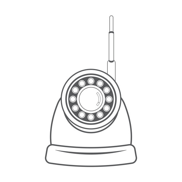 白色背景上闭路相机的平面设计。闭路电视安全与天线卡通概念图标。向量,插图。轮廓图标。细线图片下载
