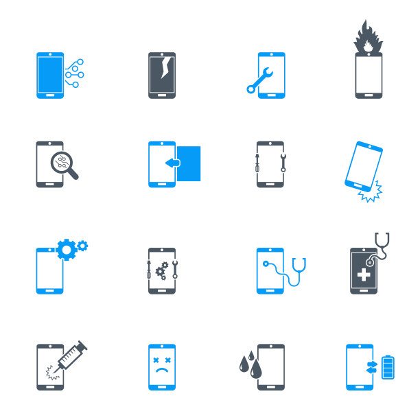 手机，智能手机维修图标设置。矢量图图片下载