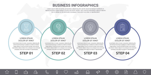 现代和线矢量信息图的图标和四个步骤。圆圈与细线的应用程序，网站，图表，水平，图表，横幅，在一个白色孤立的背景上的演示文稿图片下载