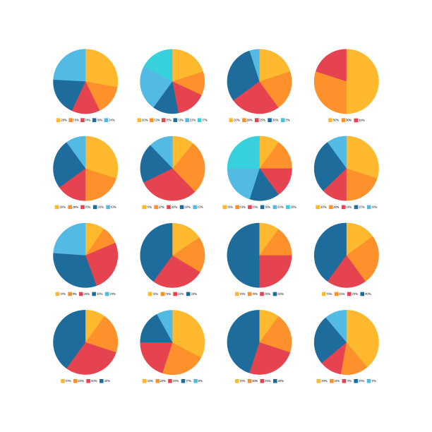 信息图饼图集。矢量插图。彩色图表收集在白色的背景。图片下载