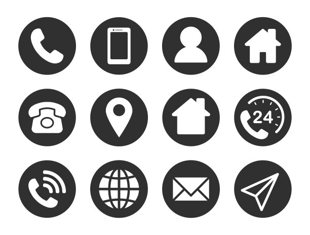 公司连接名片图标集。电话，名字，网站，地址，地点和邮件标志符号包。矢量插图形象。孤立在白色背景上。联系设计模板。图片下载