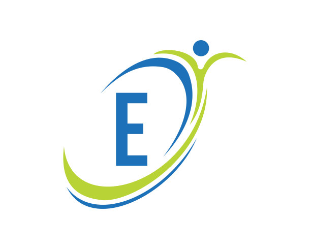 健身标志设计。生物、健康图标。医学标志设计采用E字母概念图片下载