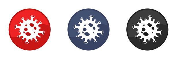 冠状病毒(COVID-19)细胞图标的设计为红、蓝、黑。平的风格。插图。图片下载