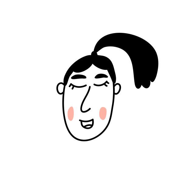 斯堪的纳维亚可爱女孩的笑脸。女人的脸与长黑色的头发图标。女孩的发型。矢量插图与涂鸦风格的人图片下载