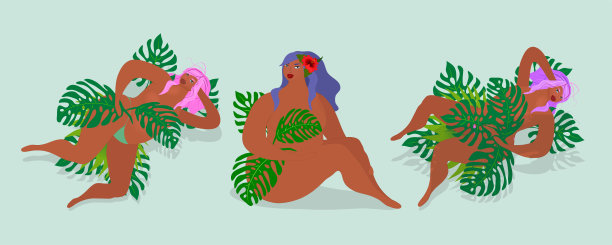 大码女人摆姿势。留着异域叶子的非洲女人。图片下载