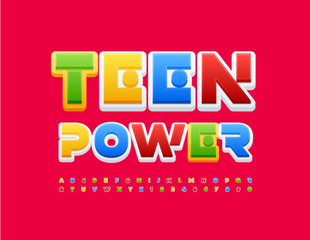 向量动机海报青少年力量与彩色字母和数字图片下载