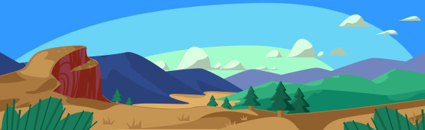 全景山傍晚景观的背景上的一个密集的森林-向量图片下载