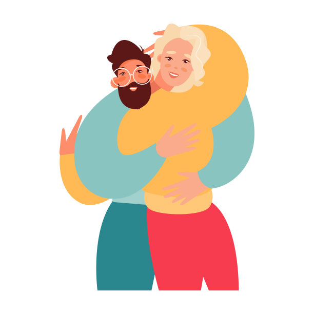 矢量漫画插图的快乐见面的两个朋友拥抱。两个人彼此幸福。爱,亲戚、朋友。“n”n图片下载