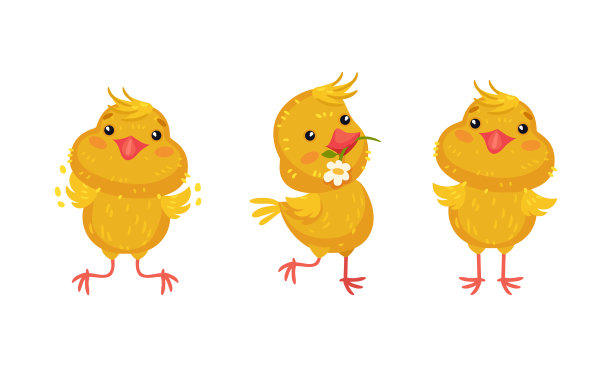 可爱的小鸡叼着花跳跃图片下载