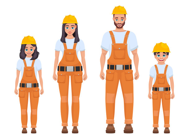 工人家庭设计孤立在白色背景上图片下载