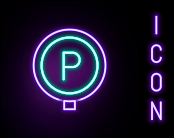 发光的霓虹灯线停车图标孤立在黑色图片下载