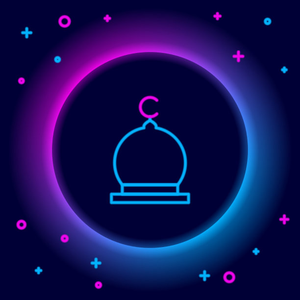 发光的霓虹灯线穆斯林清真寺图标孤立图片下载