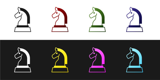 设置国际象棋图标孤立在黑色和白色图片下载