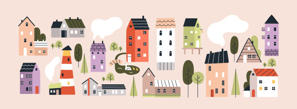 设置孤立可爱的小房子小建筑图片下载