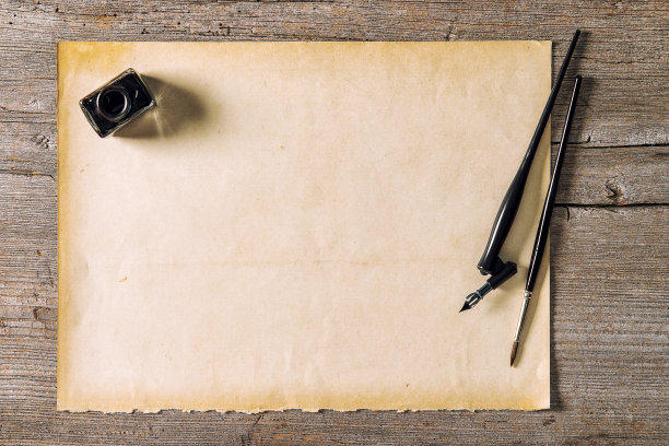 纸模型书写工具墨水笔墨水瓶复古平铺图片下载