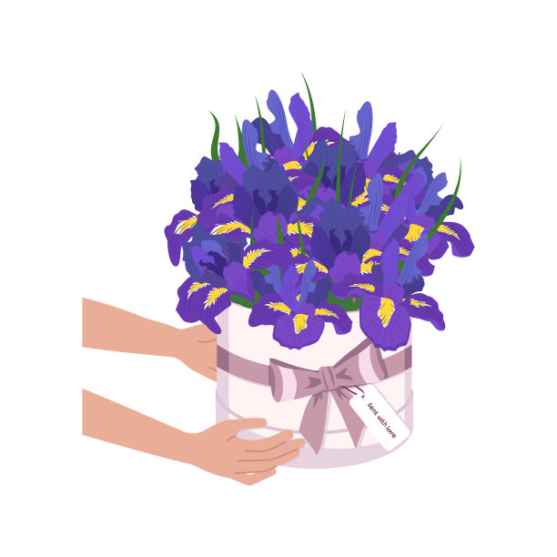 手捧鲜花在一个圆盒子里送花图片下载