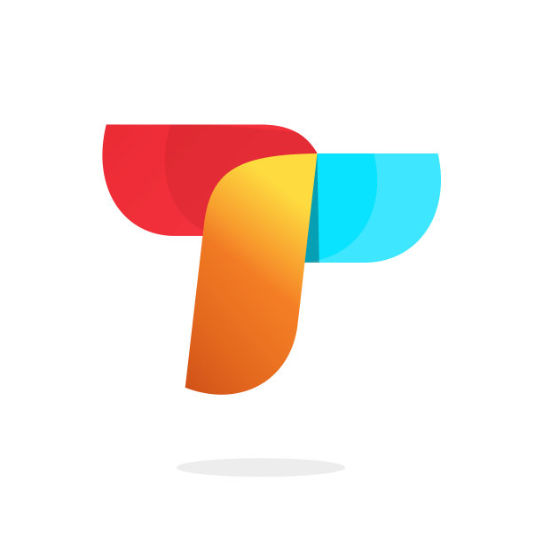 字母t抽象的标志元素为红、橙、蓝图片下载