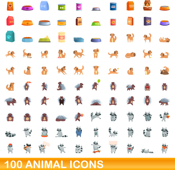 100个动物图标设定卡通风格图片下载