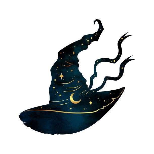 尖尖的女巫帽，有新月和星星的手图片下载
