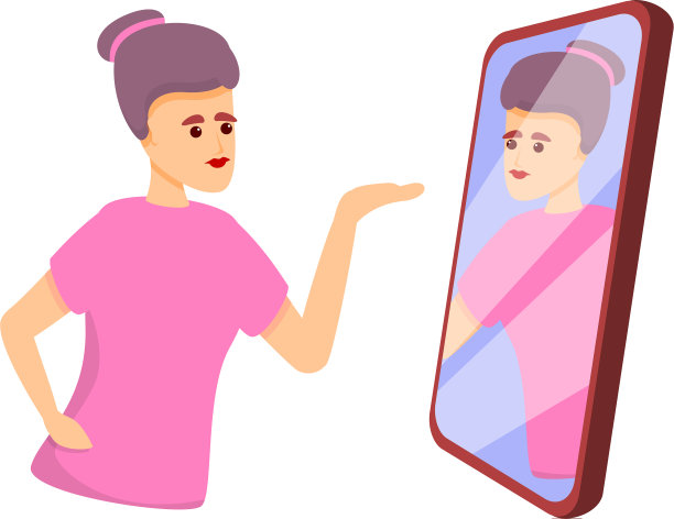 女孩手机自拍自恋图标卡通风格图片下载