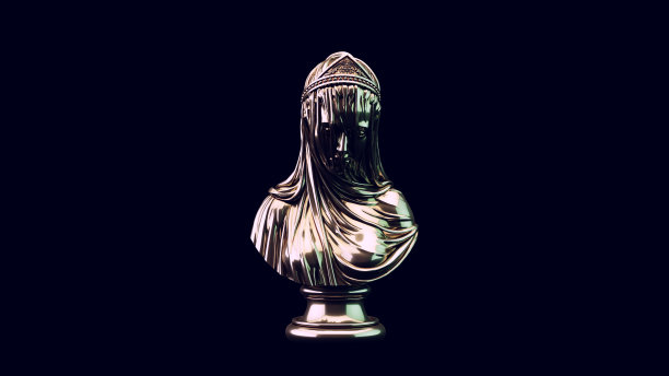 银色女人半身像与窗帘与温暖的绿色白色穆迪80年代照明图片下载