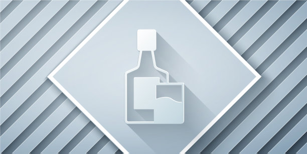 纸割的威士忌酒瓶和玻璃图标隔离图片下载