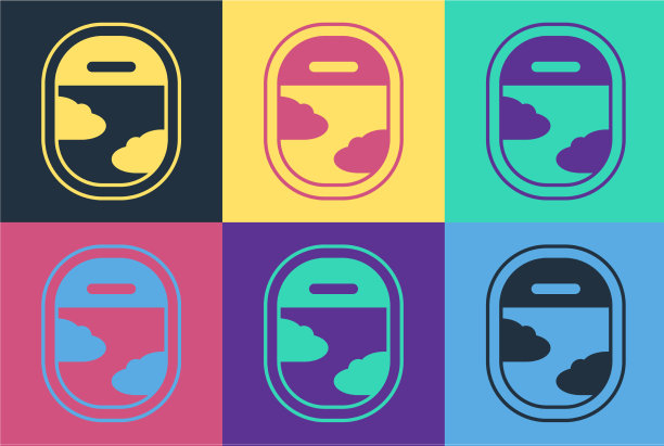 流行艺术飞机窗口图标孤立的颜色图片下载