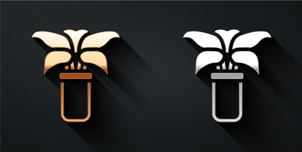 金和银异域热带植物在花盆图标图片下载