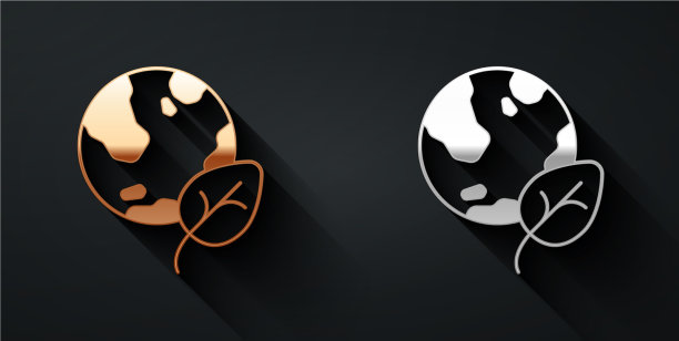 金银地球球和树叶图标孤立图片下载