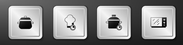 设置锅厨师帽和微波炉图标图片下载