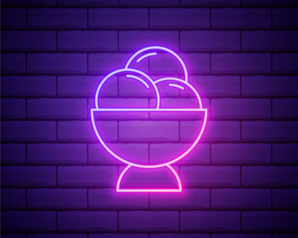 深色砖墙上的冰淇淋霓虹灯标志图片下载