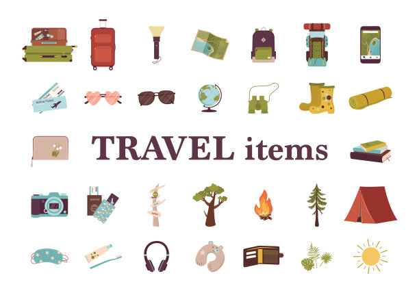 设置旅游项目的度假行李图标图片下载