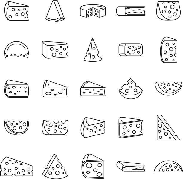 奶酪产品图标设定轮廓风格图片下载