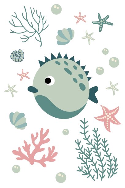 明信片上有可爱的手绘鱼。白色背景隔离。矢量插图。图片下载