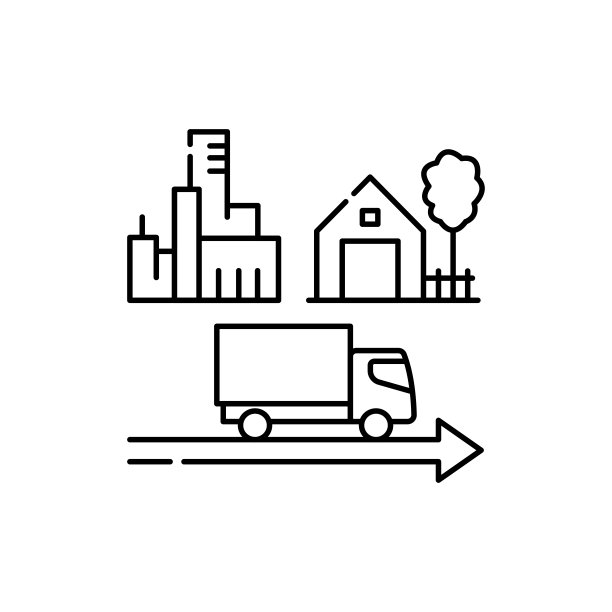 从城市移动到村庄的彩色线图标。象形图网页，移动应用程序，促销图片下载