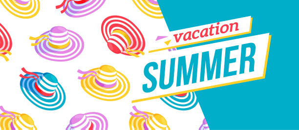 夏季横幅。鲜艳的帽子和短信。图片下载