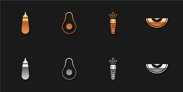 设置茄子、鳄梨、水果、胡萝卜和甜瓜的图标图片下载