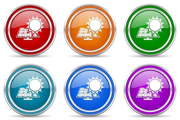 可再生能源，太阳能，光伏概念银金属光泽图标集图片下载