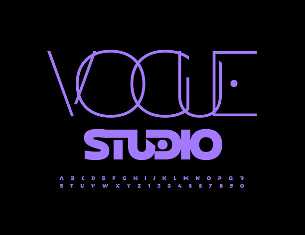矢量时尚模版时尚工作室。紫色字母和数字集合图片下载