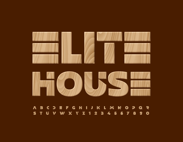 向量豪华标志精英住宅与木制字母和数字设置图片下载