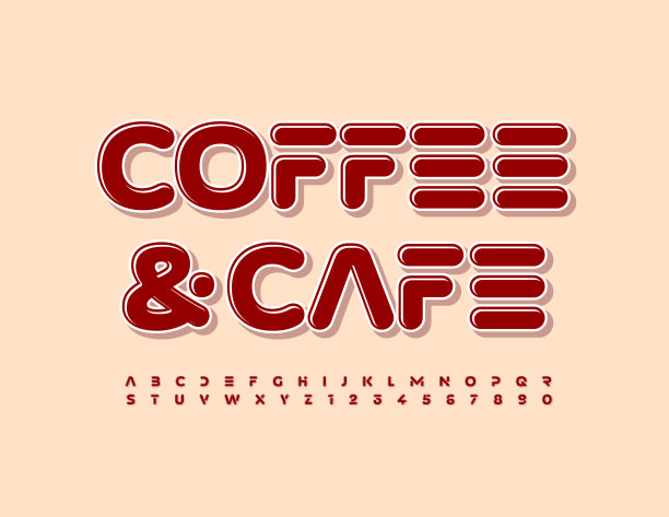 向量创意标志咖啡和咖啡。棕色字母和数字集合图片下载