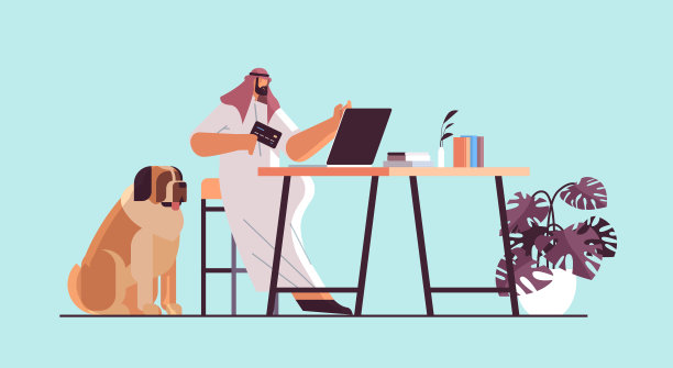 阿拉伯男子用信用卡用笔记本电脑网上购物的概念图片下载