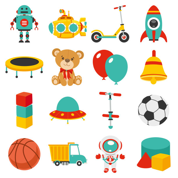 一套各种各样的彩色玩具图片下载