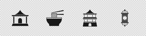 套中国房子亚洲面碗和纸图片下载