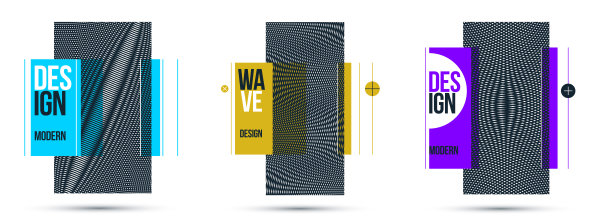 平面设计元素向量集，云纹时尚的布局，海报和封面抽象的现代艺术，光学艺术横幅。图片下载